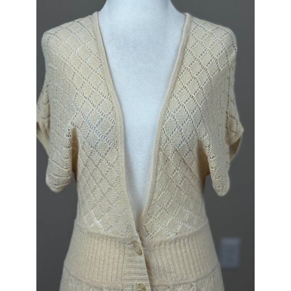 BANDOLINO Womens S Vintage Cream Shorth Sleeve Open Knit Cardigan Sweater Dress - Picture 6 of 11
